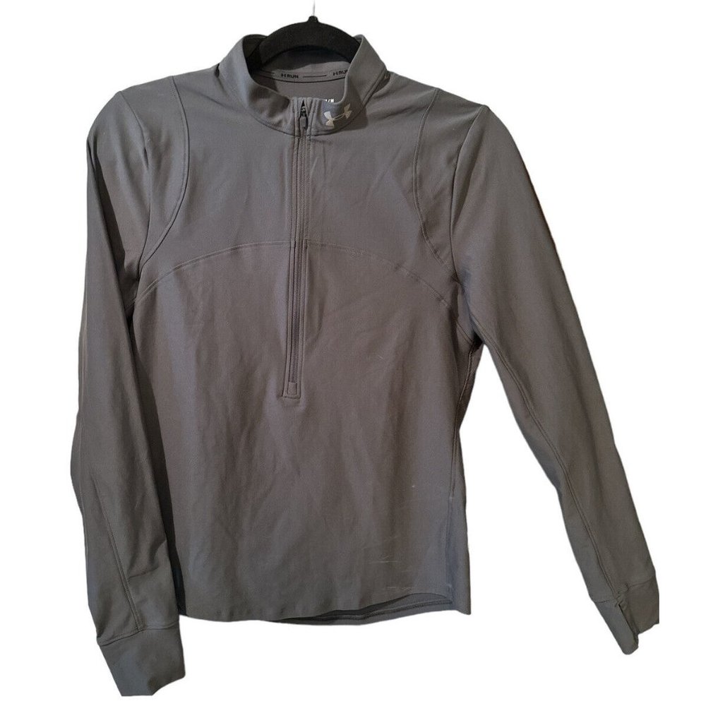Under Armour NWT Heat  Gear Half Zip Fitted Run Jacket / Thumb Holes Grey Sz Med